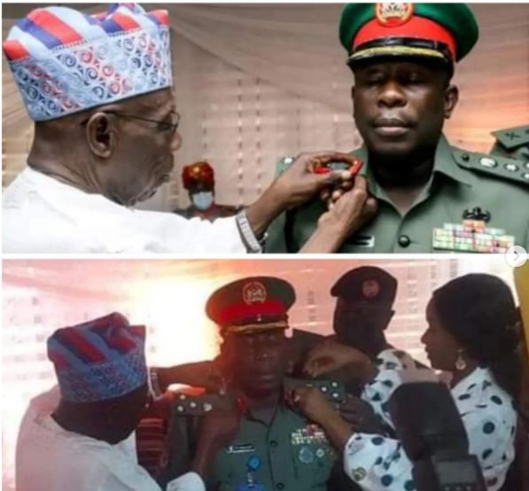 Former president, Obasanjo decorates promoted son with rank of ...