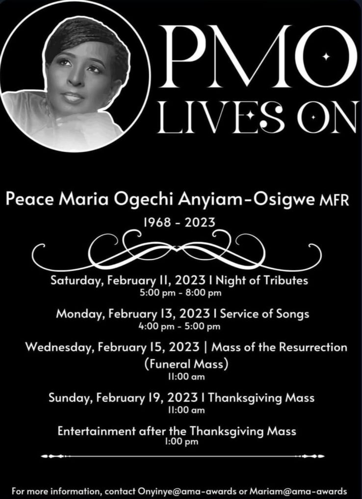 Family release funeral arrangement of AMAA founder, Peace Anyiam-Osigwe