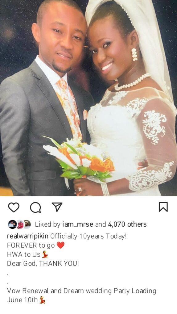 Comedienne, Real Warri Pikin and husband celebrate 10th wedding anniversary