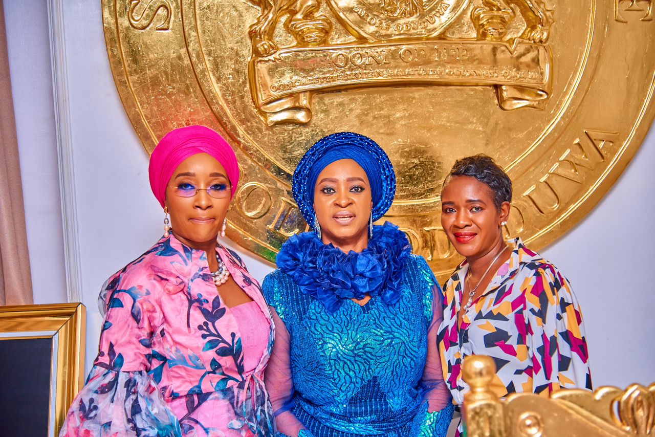 Olori Aderonke Ademiluyi Ogunwusi Founder Africa Fashion Week London, wife of Osun State Governor, Her Excellency Erelu Ngozi Adeleke, and Tewa Onasanya founder of Eloy Awards Foundation 