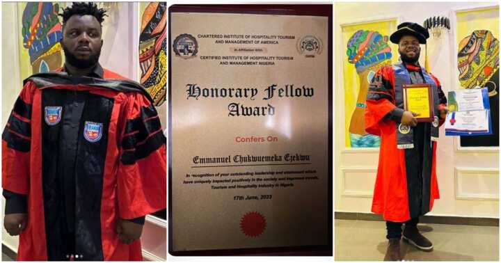 "I have collected my own" Netizens react as Sabinus bags honorary degree, displays certificates
