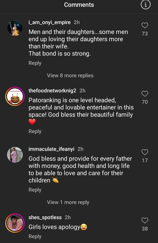 “I am always apologizing for doing nothing” Patoranking cries out as daughter expresses disappointment in him