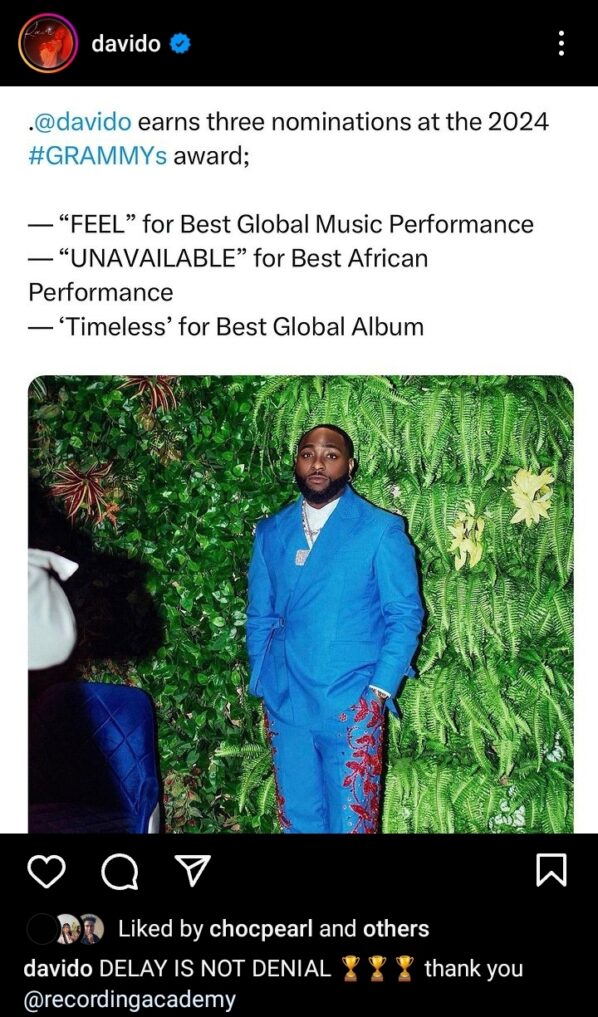 Davido Earns Three Nominations At The 2024 Grammy Awards – GLAMSQUAD ...