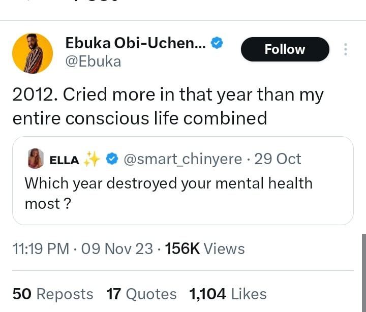 “I cried more in 2012 than my entire life” Ebuka Obi-Uchendu opens up on his mental health