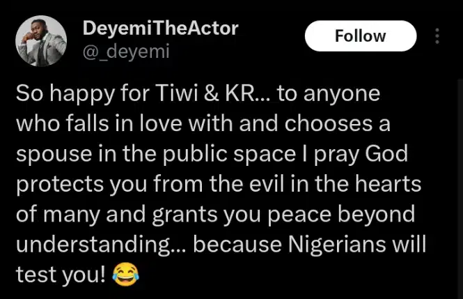 "Nigerians will test you" Deyemi Okanlawon warns bestie, Kunle Remi and wife