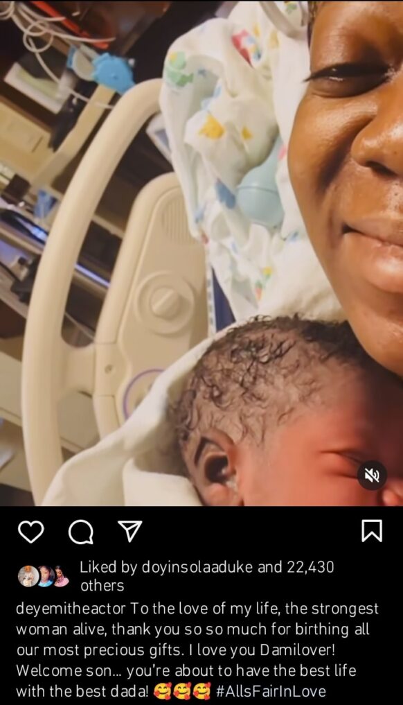 Deyemi Okanlawon and wife, Damilola welcome third child
