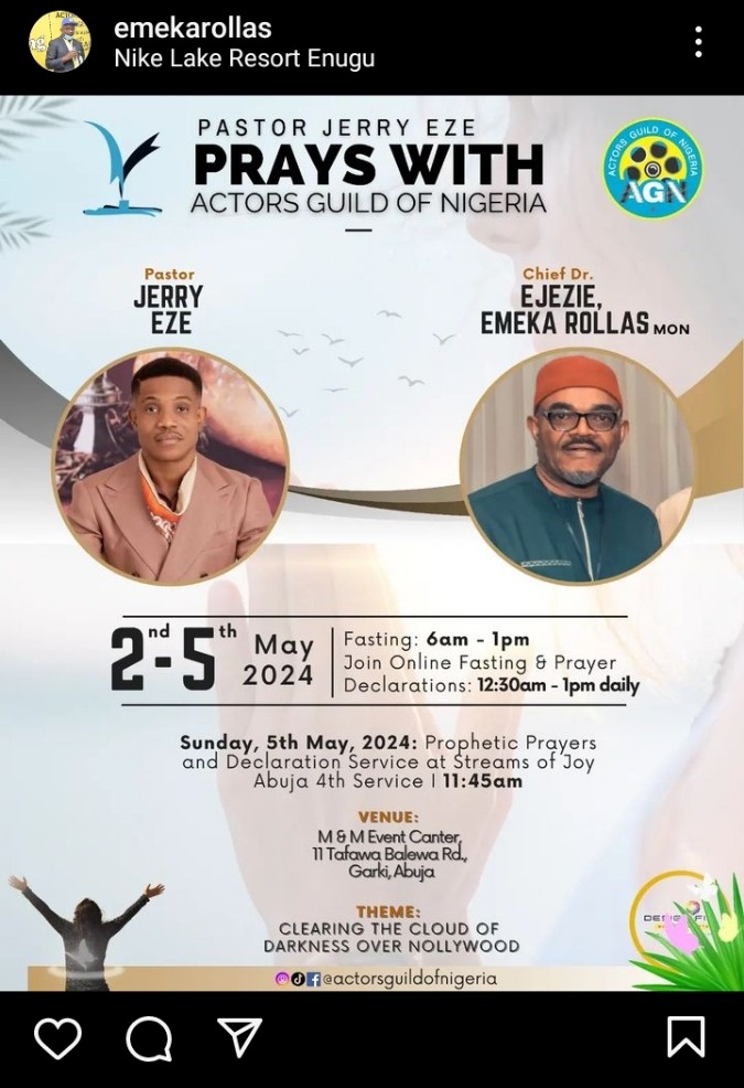 AGN partners with Pastor Jerry Eze for 4-Day prayer and fasting amid Nollywood losses