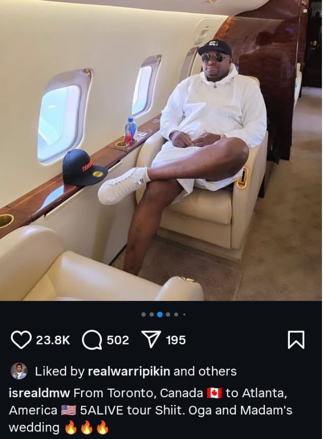 Israel DMW counts down to Davido and Chioma’s white wedding as he jets to Atlanta